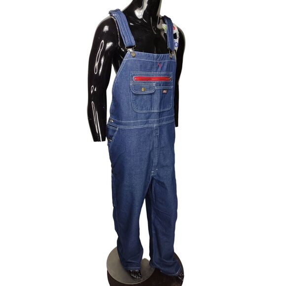 Dickies Dark Blue Denim Durable Carpenter Bib Utility Overalls Men's Workwear - Picture 1 of 12